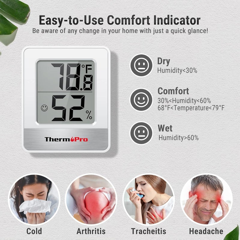 ThermoPro TP49 3 قطع مقياس رطوبة رقمي مقياس حرارة داخلي مقياس رطوبة ميني مع مراقب درجة الحرارة والرطوبة مقياس حرارة خارجي وداخلي محطة الطقس - Image 3